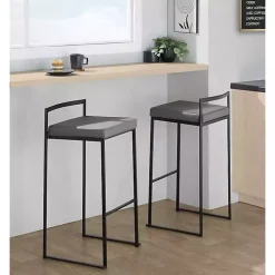 Gray Faux Leather Stackable Bar Stools, Set of 2