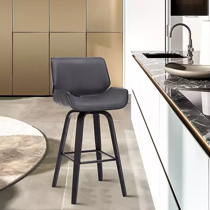 Gray Faux Leather Tyler Swivel Bar Stool