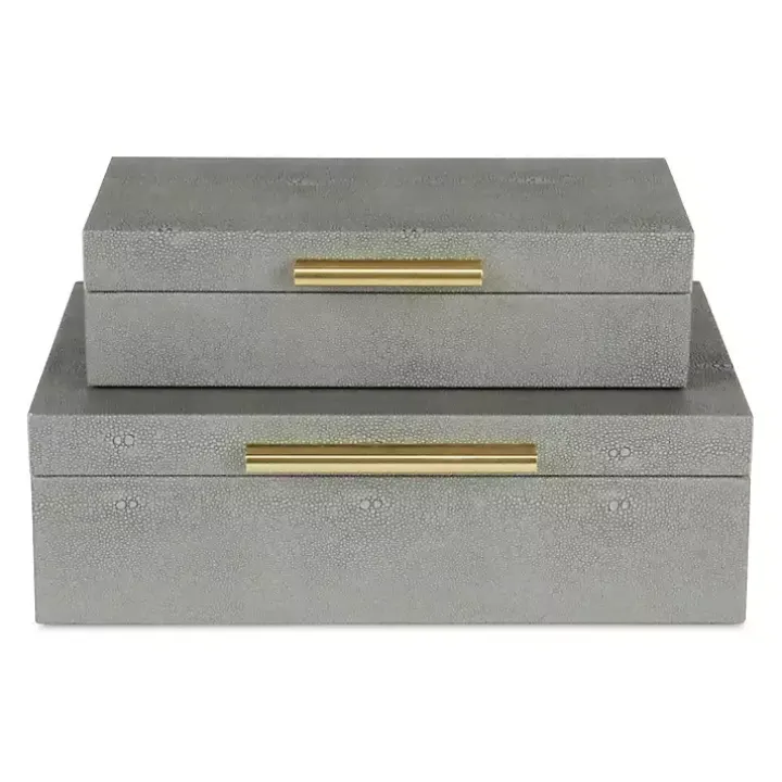 Gray Faux Shagreen Decorative Boxes, Set of 2