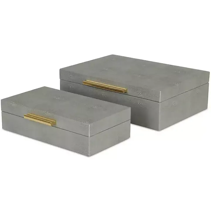 Gray Faux Shagreen Decorative Boxes, Set of 2