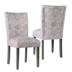Gray Floral Parsons Dining Chairs, Set of 2