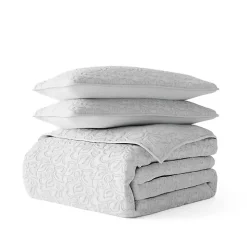 Gray Floral Stitch 3-pc. Queen Quilt Set