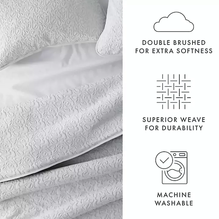 Gray Floral Stitch 3-pc. Queen Quilt Set