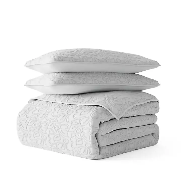 Gray Floral Stitch 2-pc. Twin Quilt Set