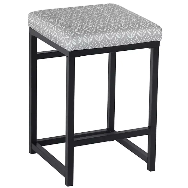 Gray Floral Upholstered Counter Stool