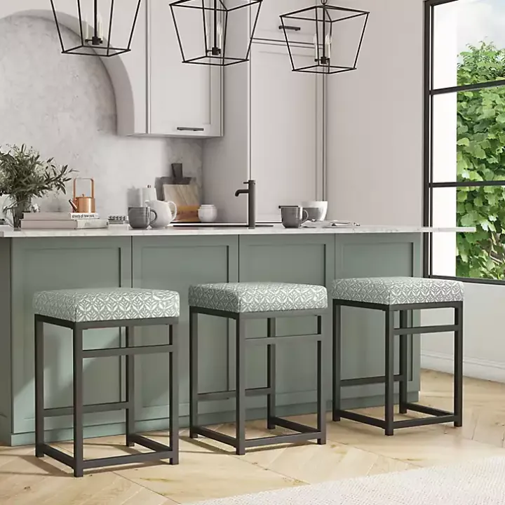 Gray Floral Upholstered Counter Stool