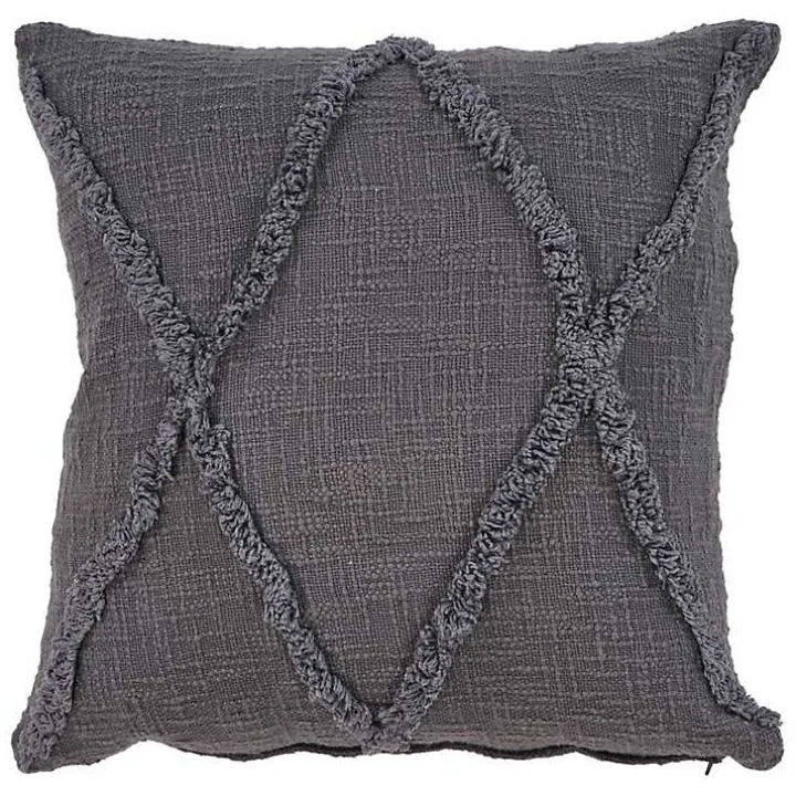 Gray Fringe Diamond Pillow, 20 in.