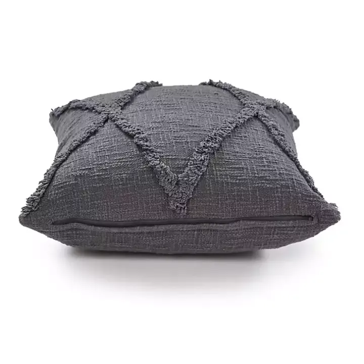 Gray Fringe Diamond Pillow, 20 in.