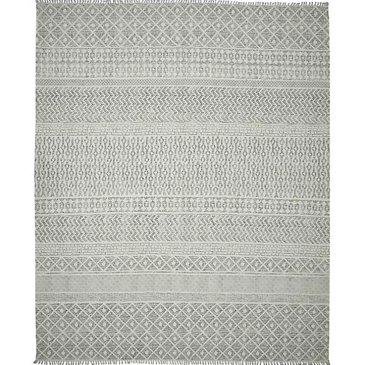 Gray Geo Stripes Tassel Fringe Area Rug, 5x7