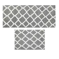 Gray Geometric Pattern Reversible Bath Mat, 34 in.