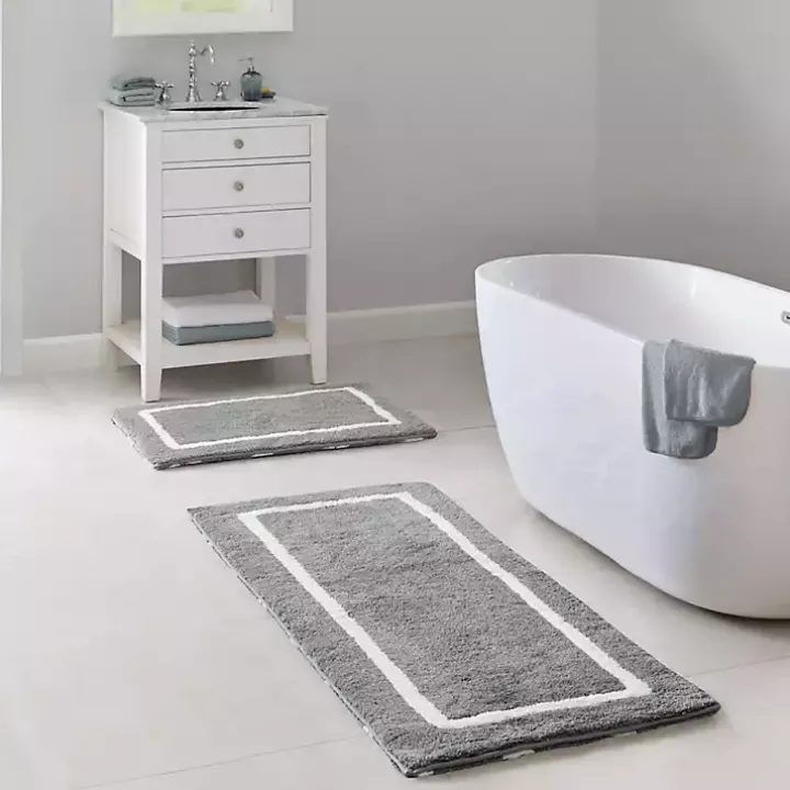 Gray Geometric Pattern Reversible Bath Mat, 60 in.