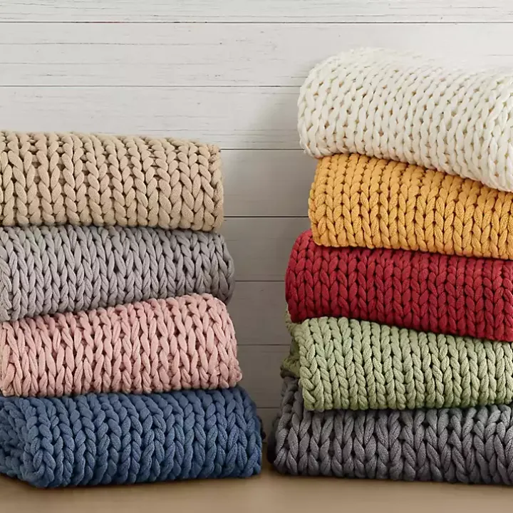 Gray Hand Made Chunky Double Knit Throw Blanket