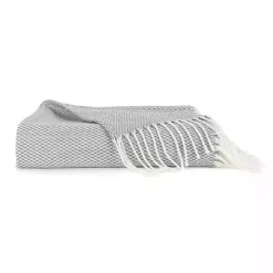 Gray Herringbone Throw with Fringe