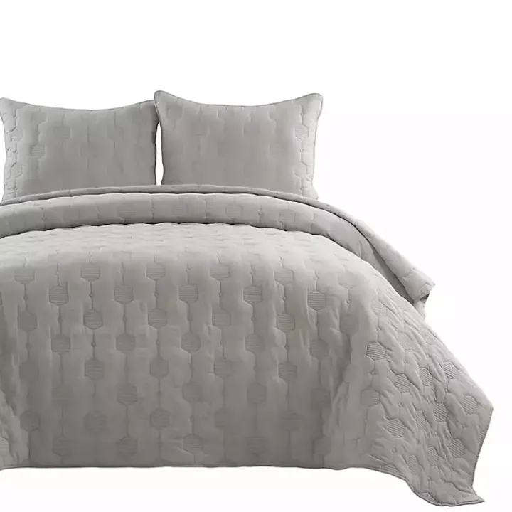 Gray Hexagon Honeycomb 3-pc. Full/Queen Quilt Set