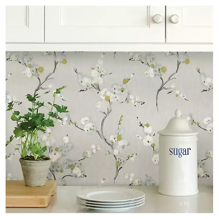 Gray Japanese Blossom Peel & Stick Wallpaper