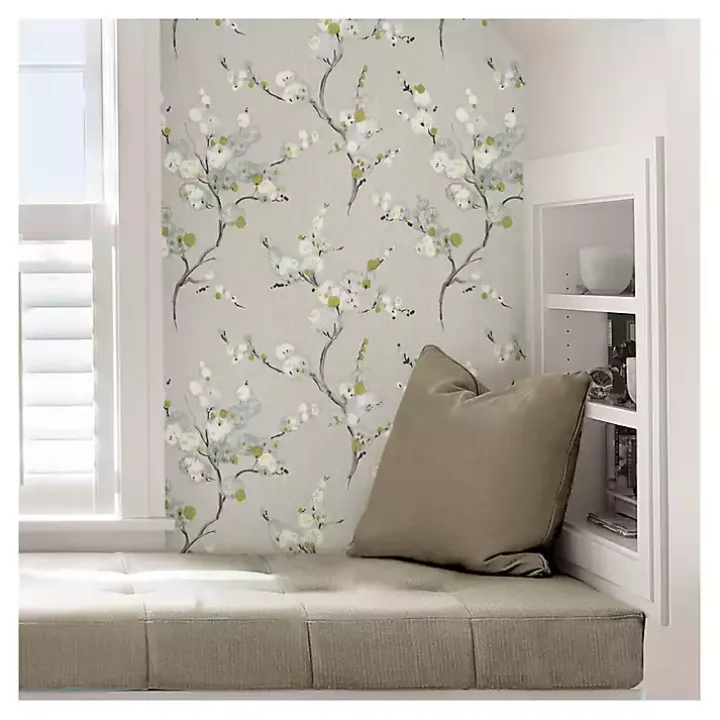 Gray Japanese Blossom Peel & Stick Wallpaper