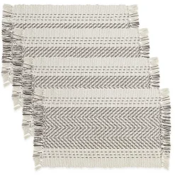 Gray Kantha Stitch Placemats, Set of 4