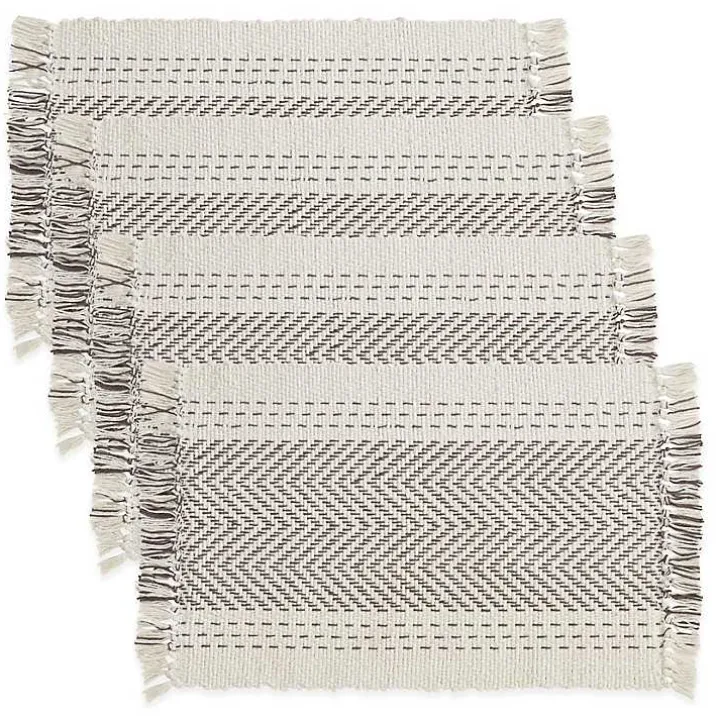 Gray Kantha Stitch Placemats, Set of 4