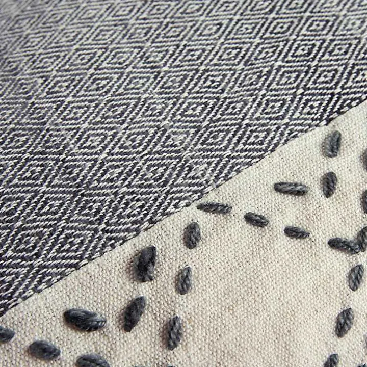Gray Kantha Stitch Recycled Throw Pillow