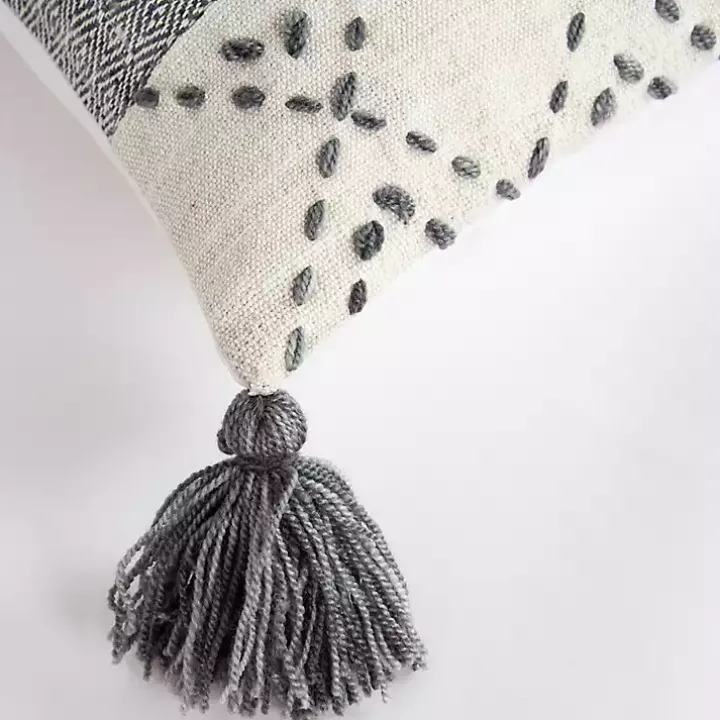 Gray Kantha Stitch Recycled Throw Pillow
