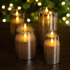 Gray LED Soft Flame Glass Pillar Candle, 4x6 in.
