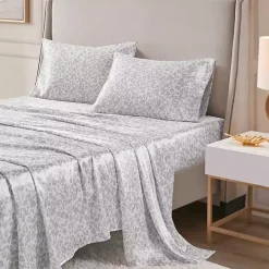 Gray Leopard Print Satin 4-pc. Queen Sheet Set