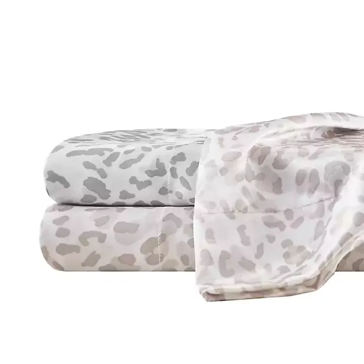 Gray Leopard Print Satin 3-pc. Twin Sheet Set