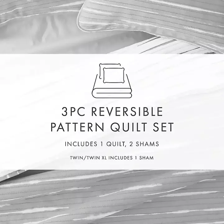 Gray Linear Reversible 3-pc. King Quilt Set