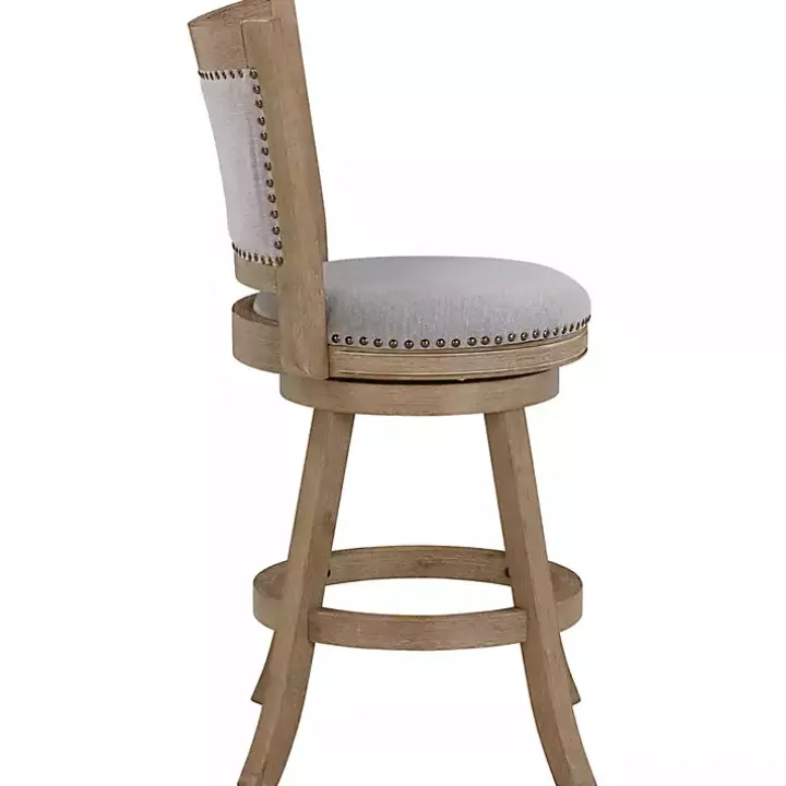 Gray Linen and Driftwood Swivel Counter Stool