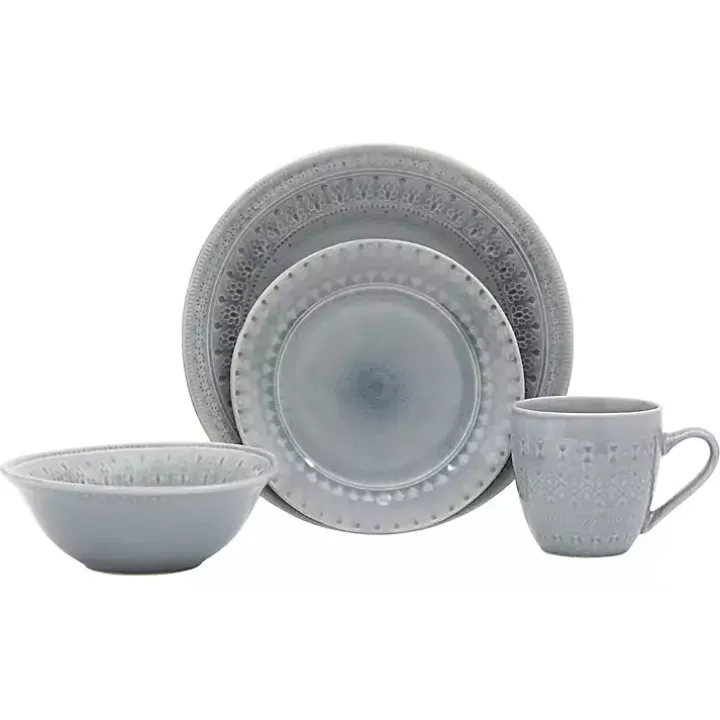 Gray Medallion 16-pc. Ceramic Dinnerware Set