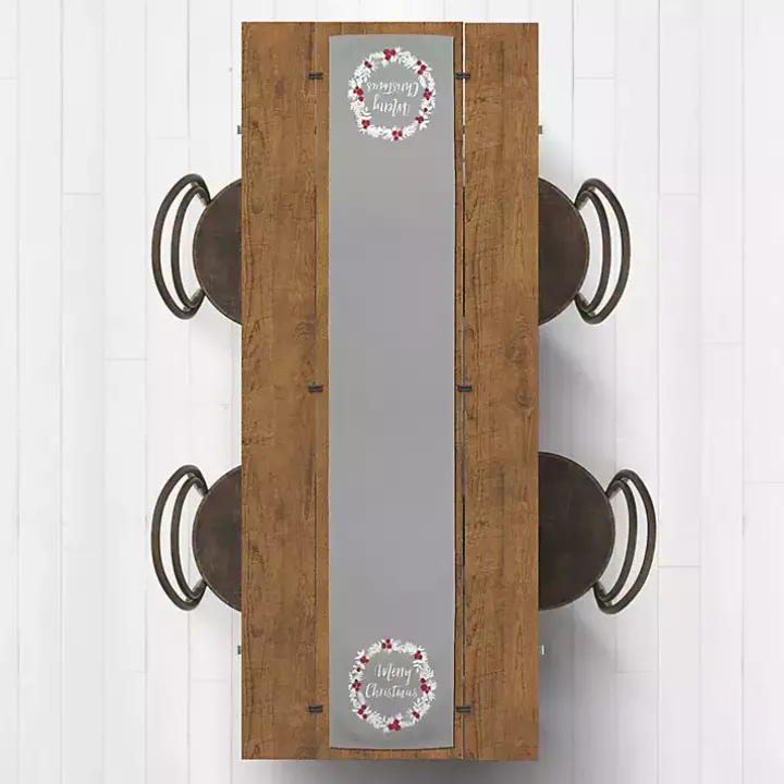 Gray Merry Christmas Wreath Table Runner
