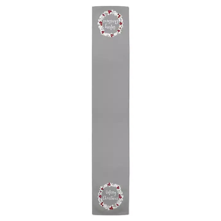 Gray Merry Christmas Wreath Table Runner