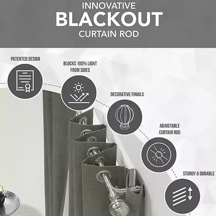 Gray Metal Blackout Finial Curtain Rod, 72 in.