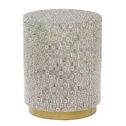 Gray Mother Of Pearl Sells Wood Base Accent Table