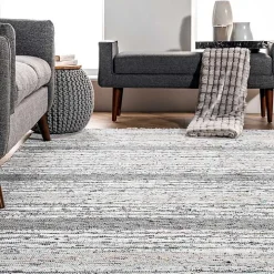 Gray Mottled Stripe Tassel Area Rug, 9x12