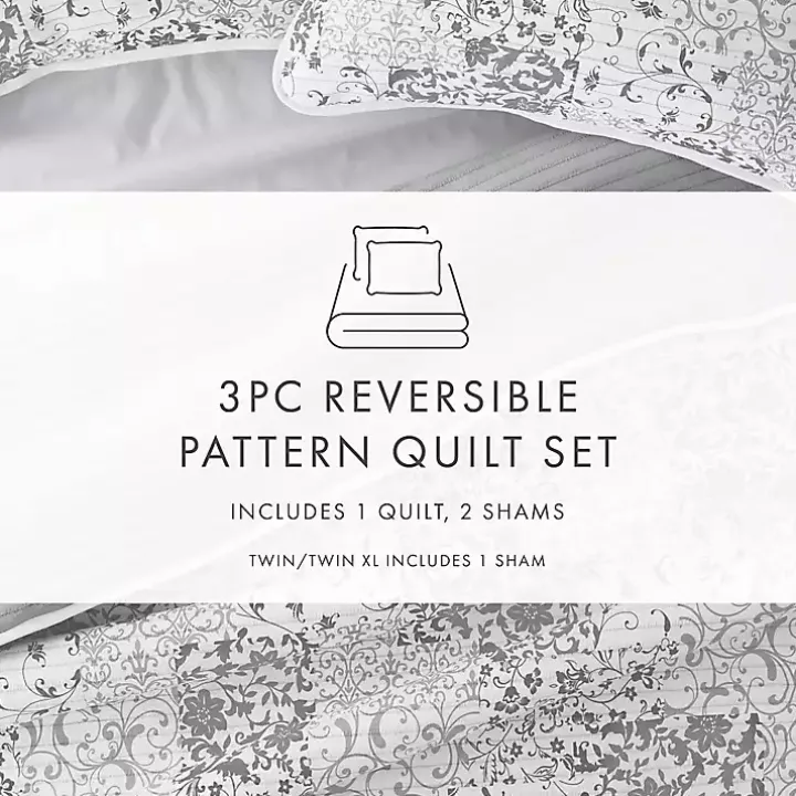 Gray Patchwork Reversible 3-pc. King Quilt Set