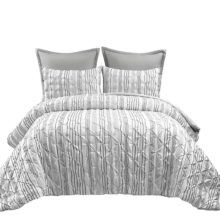 Gray Pintuck Stripe Full/Queen 5-pc. Comforter Set