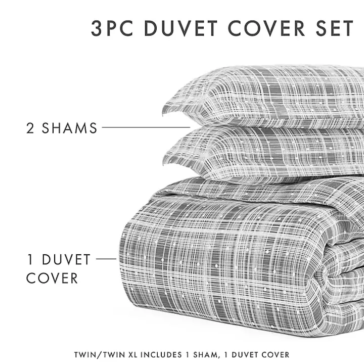 Gray Plaid Polka Dot 2-pc. Twin Duvet Cover Set