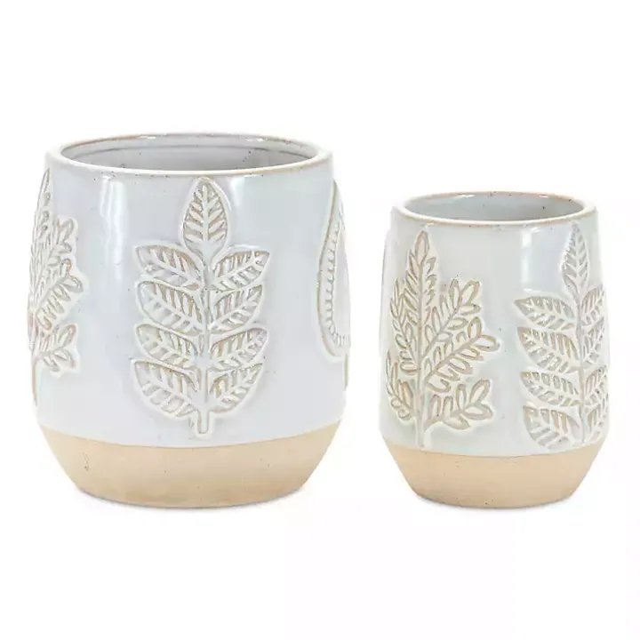 Gray Porcelain Leaf Decorative Pots, Set of 2