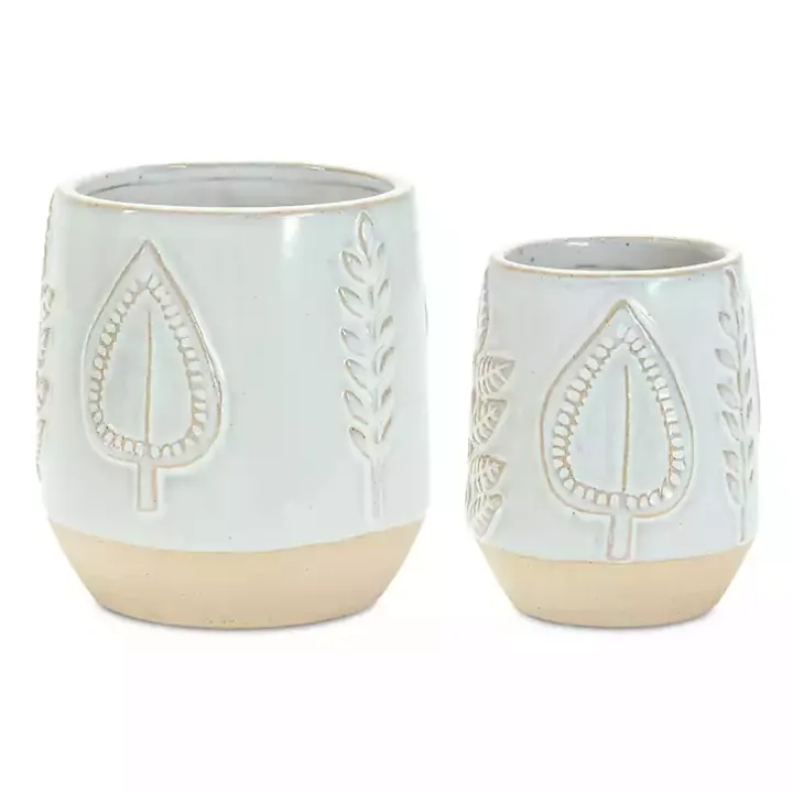 Gray Porcelain Leaf Decorative Pots, Set of 2