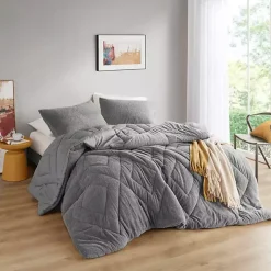 Gray Quilted Teddy 3-pc. Full/Queen Comforter Set