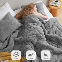 Gray Quilted Teddy 3-pc. King Comforter Set