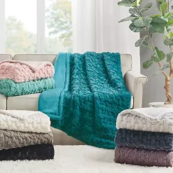 Gray Ruched Faux Fur Throw