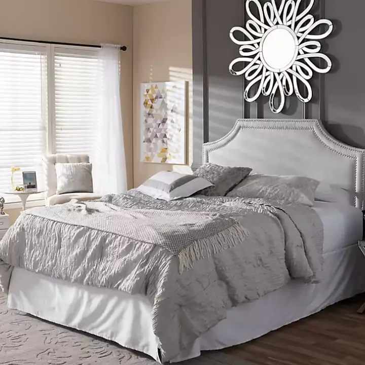 Gray Scalloped Corner Queen Headboard