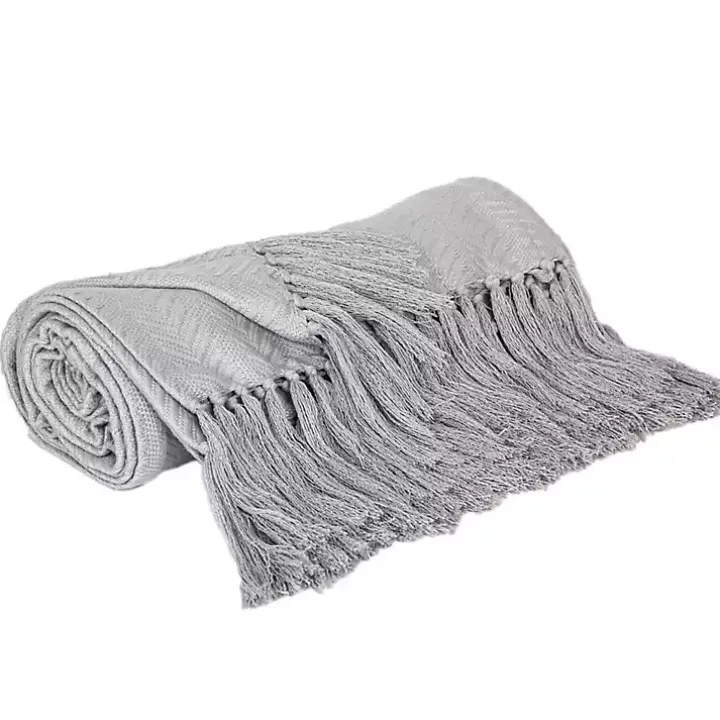 Gray Simple Chevron Tassel Throw