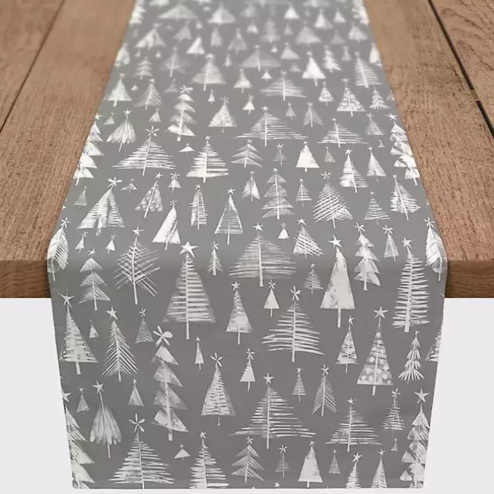 Gray Sketched Trees Table Runner, 90 in.