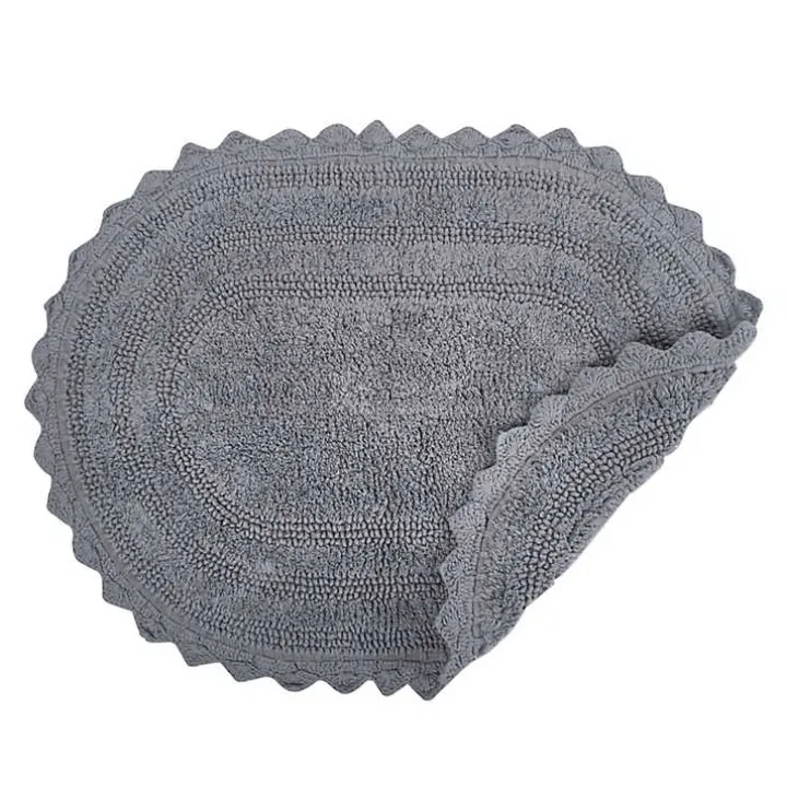 Gray Small Crochet Oval Bath Mat
