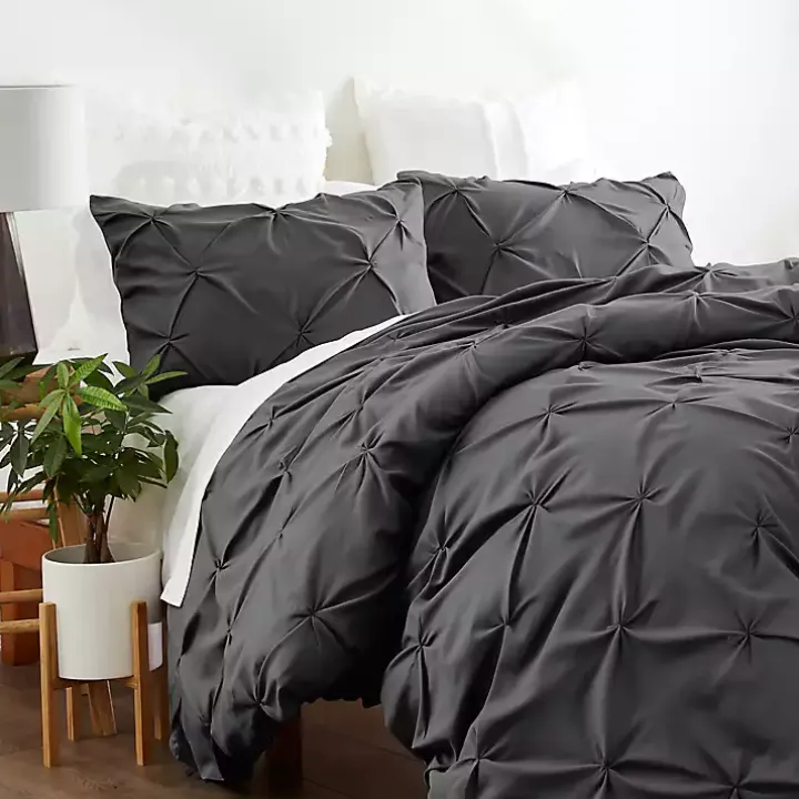 Gray Soft Pinched 3-pc. Twin Duvet Cover Set