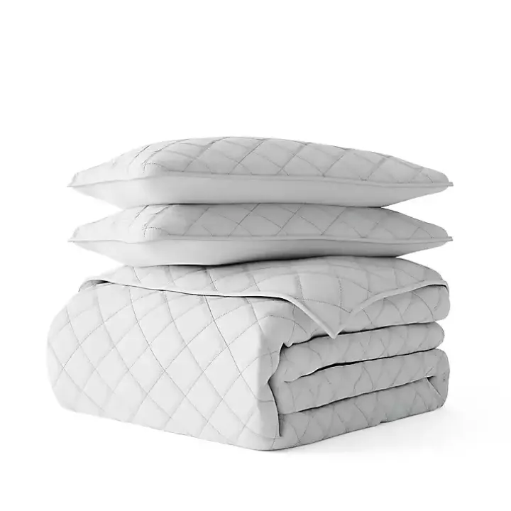 Gray Stitched Diamond 3-pc. Queen Quilt Set