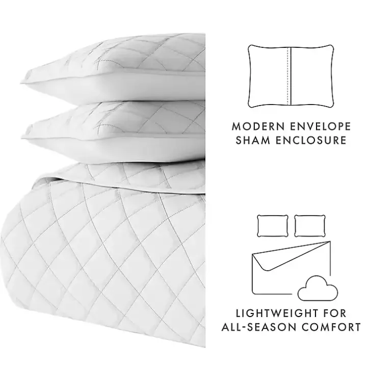 Gray Stitched Diamond 3-pc. Queen Quilt Set